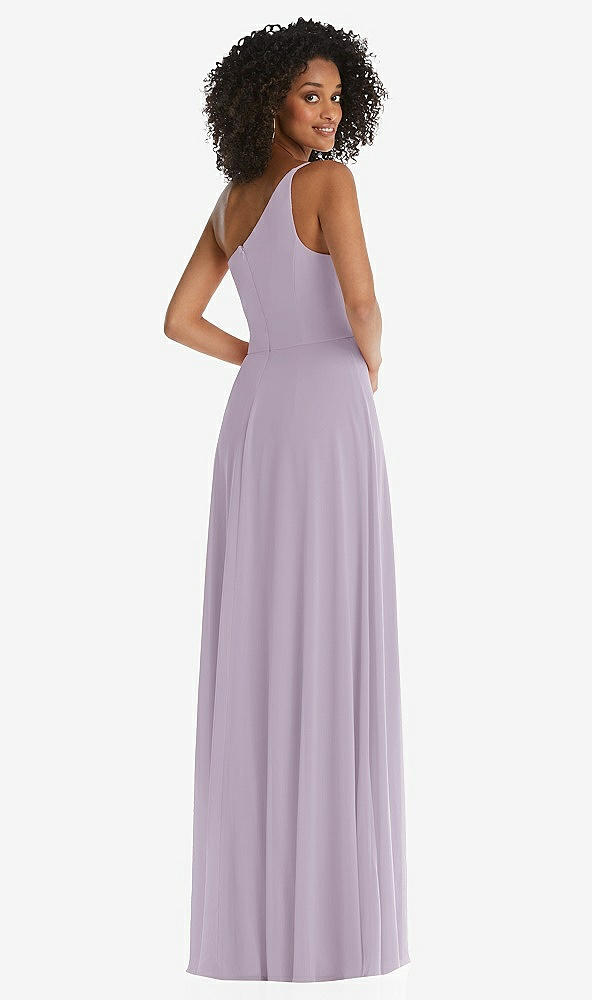 Back View - Lilac Haze One-Shoulder Chiffon Maxi Dress with Shirred Front Slit