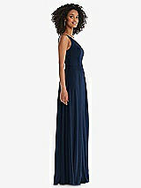 Side View Thumbnail - Midnight Navy One-Shoulder Chiffon Maxi Dress with Shirred Front Slit