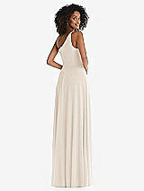 Rear View Thumbnail - Oat One-Shoulder Chiffon Maxi Dress with Shirred Front Slit