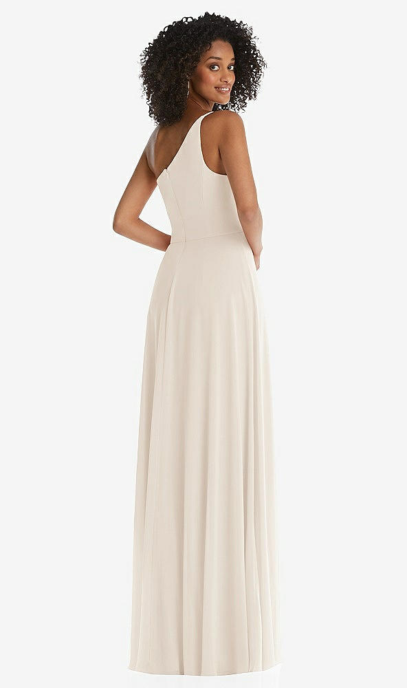 Back View - Oat One-Shoulder Chiffon Maxi Dress with Shirred Front Slit
