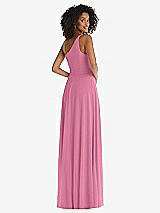 Rear View Thumbnail - Orchid Pink One-Shoulder Chiffon Maxi Dress with Shirred Front Slit