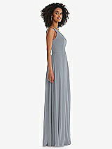 Side View Thumbnail - Platinum One-Shoulder Chiffon Maxi Dress with Shirred Front Slit