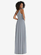 Rear View Thumbnail - Platinum One-Shoulder Chiffon Maxi Dress with Shirred Front Slit