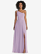Front View Thumbnail - Pale Purple One-Shoulder Chiffon Maxi Dress with Shirred Front Slit