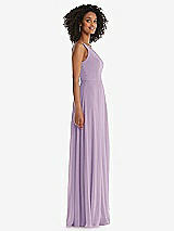 Side View Thumbnail - Pale Purple One-Shoulder Chiffon Maxi Dress with Shirred Front Slit