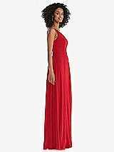 Side View Thumbnail - Parisian Red One-Shoulder Chiffon Maxi Dress with Shirred Front Slit