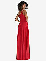 Rear View Thumbnail - Parisian Red One-Shoulder Chiffon Maxi Dress with Shirred Front Slit