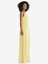 Side View Thumbnail - Pale Yellow One-Shoulder Chiffon Maxi Dress with Shirred Front Slit