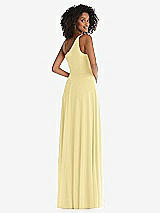 Rear View Thumbnail - Pale Yellow One-Shoulder Chiffon Maxi Dress with Shirred Front Slit