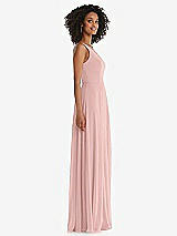Side View Thumbnail - Rose - PANTONE Rose Quartz One-Shoulder Chiffon Maxi Dress with Shirred Front Slit