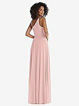 Rear View Thumbnail - Rose - PANTONE Rose Quartz One-Shoulder Chiffon Maxi Dress with Shirred Front Slit