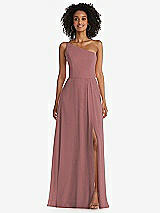 Front View Thumbnail - Rosewood One-Shoulder Chiffon Maxi Dress with Shirred Front Slit
