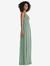 Side View Thumbnail - Seagrass One-Shoulder Chiffon Maxi Dress with Shirred Front Slit
