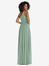 Rear View Thumbnail - Seagrass One-Shoulder Chiffon Maxi Dress with Shirred Front Slit