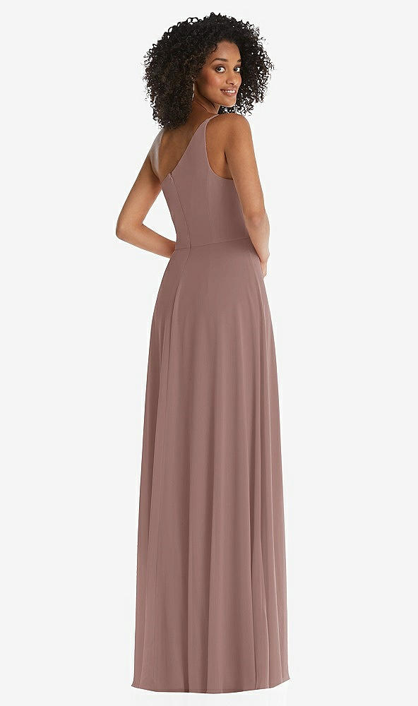 Back View - Sienna One-Shoulder Chiffon Maxi Dress with Shirred Front Slit