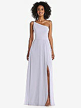 Front View Thumbnail - Silver Dove One-Shoulder Chiffon Maxi Dress with Shirred Front Slit