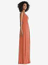 Side View Thumbnail - Terracotta Copper One-Shoulder Chiffon Maxi Dress with Shirred Front Slit
