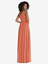 Rear View Thumbnail - Terracotta Copper One-Shoulder Chiffon Maxi Dress with Shirred Front Slit