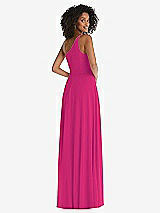 Rear View Thumbnail - Think Pink One-Shoulder Chiffon Maxi Dress with Shirred Front Slit