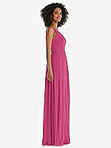Side View Thumbnail - Tea Rose One-Shoulder Chiffon Maxi Dress with Shirred Front Slit