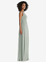 Side View Thumbnail - Willow Green One-Shoulder Chiffon Maxi Dress with Shirred Front Slit