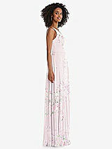 Side View Thumbnail - Watercolor Print One-Shoulder Chiffon Maxi Dress with Shirred Front Slit