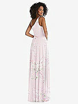 Rear View Thumbnail - Watercolor Print One-Shoulder Chiffon Maxi Dress with Shirred Front Slit