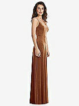 Side View Thumbnail - Golden Almond One-Shoulder Spaghetti Strap Velvet Maxi Dress with Pockets