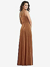 Rear View Thumbnail - Golden Almond One-Shoulder Spaghetti Strap Velvet Maxi Dress with Pockets
