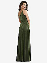 Rear View Thumbnail - Olive Green One-Shoulder Spaghetti Strap Velvet Maxi Dress with Pockets