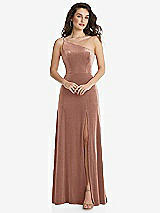 Front View Thumbnail - Tawny Rose One-Shoulder Spaghetti Strap Velvet Maxi Dress with Pockets