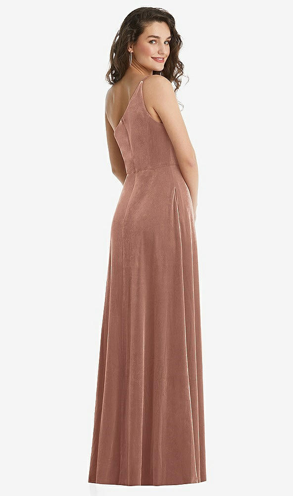 Back View - Tawny Rose One-Shoulder Spaghetti Strap Velvet Maxi Dress with Pockets