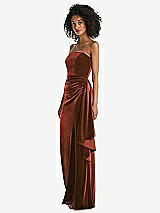 Side View Thumbnail - Auburn Moon Strapless Velvet Maxi Dress with Draped Cascade Skirt