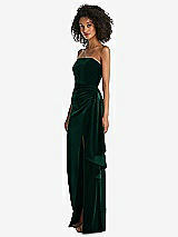 Side View Thumbnail - Evergreen Strapless Velvet Maxi Dress with Draped Cascade Skirt