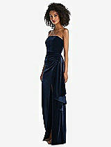 Side View Thumbnail - Midnight Navy Strapless Velvet Maxi Dress with Draped Cascade Skirt