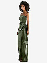 Side View Thumbnail - Sage Strapless Velvet Maxi Dress with Draped Cascade Skirt