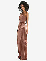 Side View Thumbnail - Tawny Rose Strapless Velvet Maxi Dress with Draped Cascade Skirt