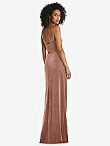 Rear View Thumbnail - Tawny Rose Strapless Velvet Maxi Dress with Draped Cascade Skirt