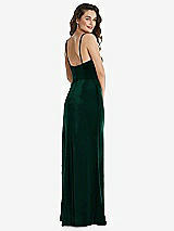 Rear View Thumbnail - Evergreen Spaghetti Strap Velvet Maxi Dress with Draped Cascade Skirt