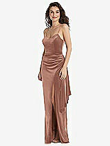 Front View Thumbnail - Tawny Rose Spaghetti Strap Velvet Maxi Dress with Draped Cascade Skirt