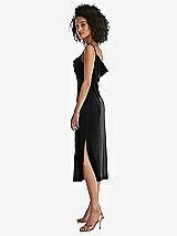 Side View Thumbnail - Black Asymmetrical One-Shoulder Velvet Midi Slip Dress
