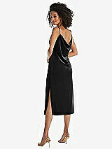Rear View Thumbnail - Black Asymmetrical One-Shoulder Velvet Midi Slip Dress