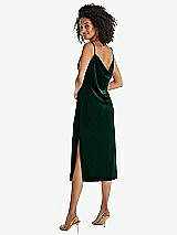 Rear View Thumbnail - Evergreen Asymmetrical One-Shoulder Velvet Midi Slip Dress