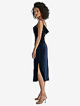 Side View Thumbnail - Midnight Navy Asymmetrical One-Shoulder Velvet Midi Slip Dress