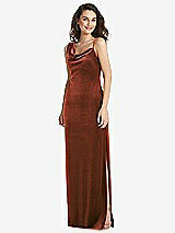 Front View Thumbnail - Auburn Moon Asymmetrical One-Shoulder Velvet Maxi Slip Dress