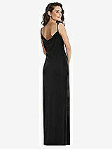 Rear View Thumbnail - Black Asymmetrical One-Shoulder Velvet Maxi Slip Dress