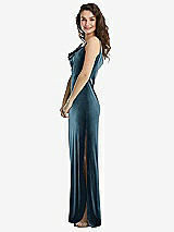 Side View Thumbnail - Dutch Blue Asymmetrical One-Shoulder Velvet Maxi Slip Dress