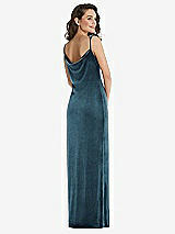 Rear View Thumbnail - Dutch Blue Asymmetrical One-Shoulder Velvet Maxi Slip Dress