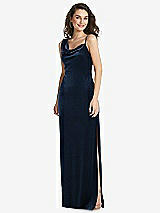 Front View Thumbnail - Midnight Navy Asymmetrical One-Shoulder Velvet Maxi Slip Dress