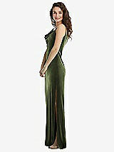 Side View Thumbnail - Olive Green Asymmetrical One-Shoulder Velvet Maxi Slip Dress